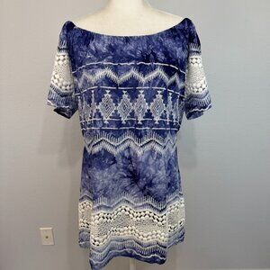 La Blanca Women's Swimwear Coverup Dress Off The Shoulder Blue White Size Small